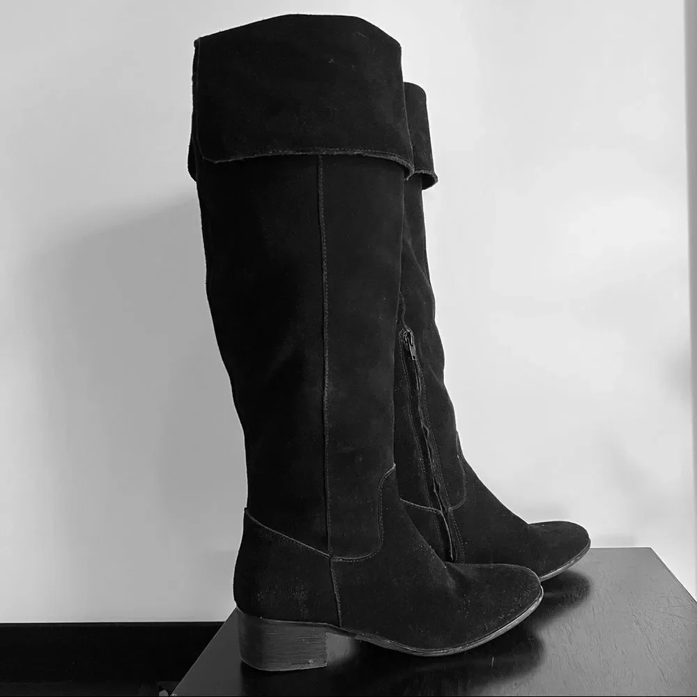 Steve Madden Tyga Suede Leather Black Over the Knee Boots 1.75” Block Heel Sz. 8